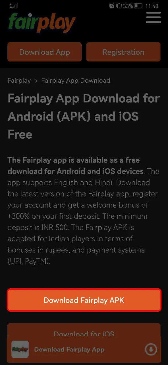 Click the "Download Fairplay APK" button to start downloading Fairplay app.