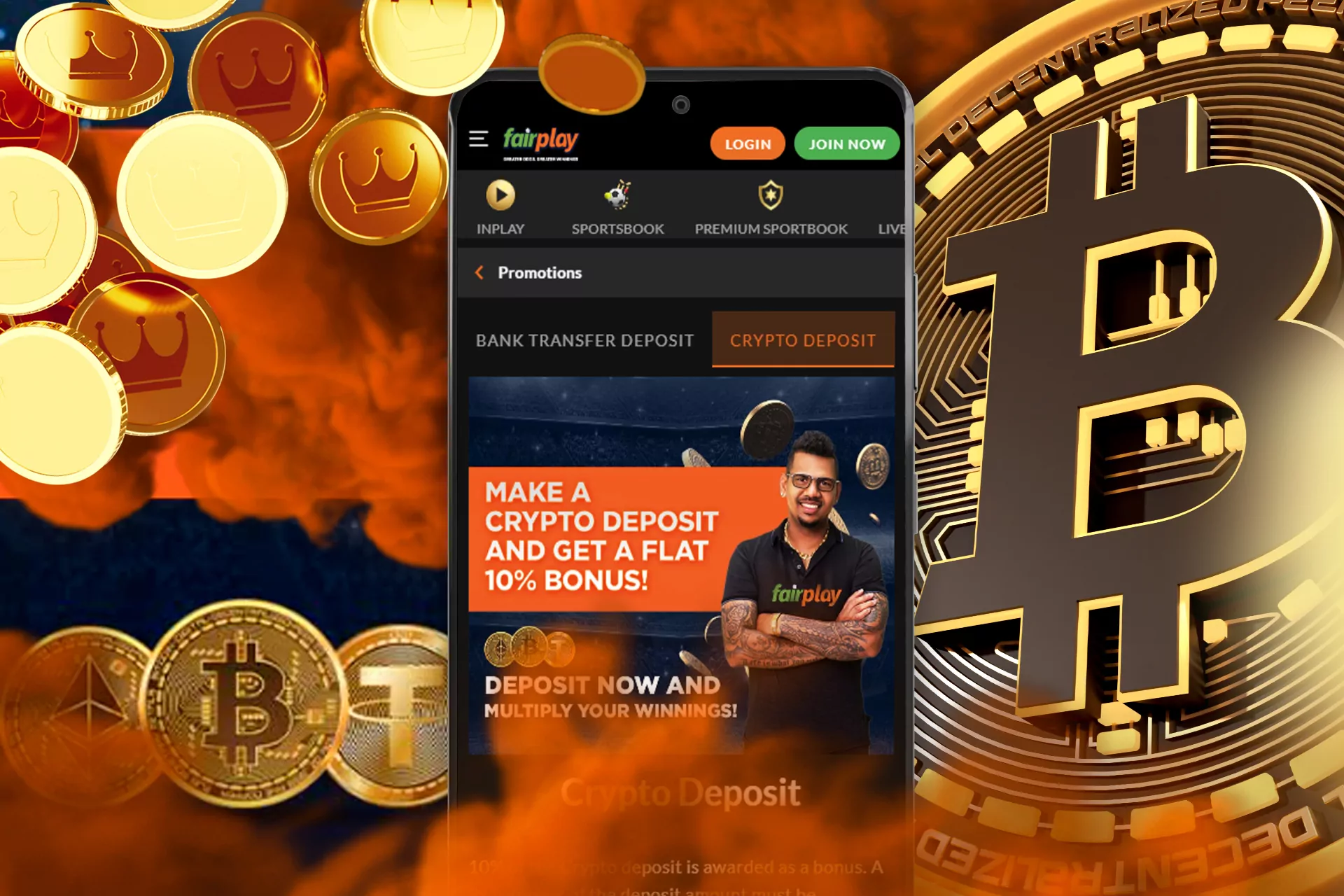 In the Fairplay app, you can get a bonus from depositing with cryptocurrencies.
