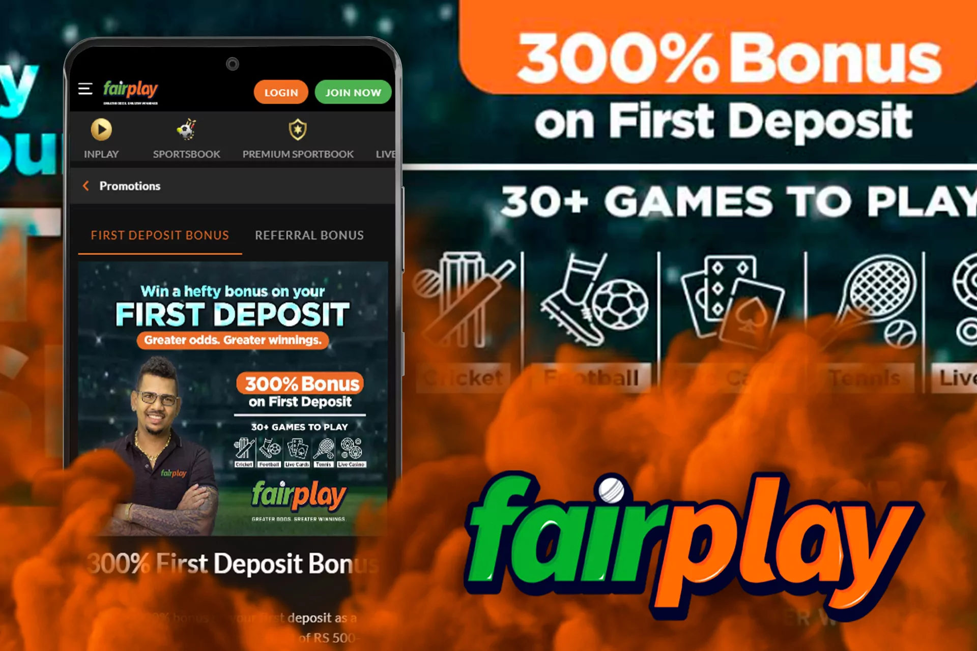 Make a deposit in the Fairplay app and get up to a 300% bonus.