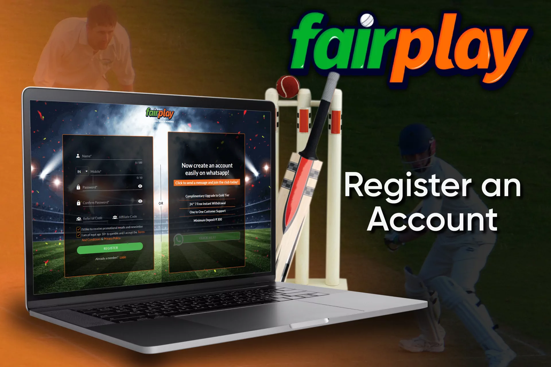 Create an account to start betting on cricket on Fairplay.
