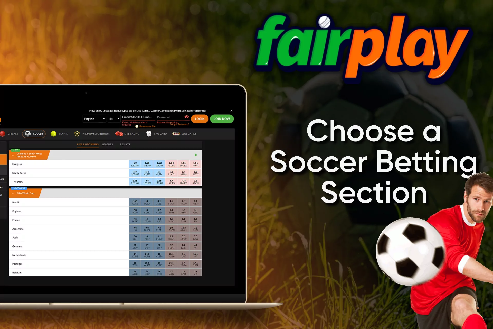 Find the soccer section on the Fairplay site.